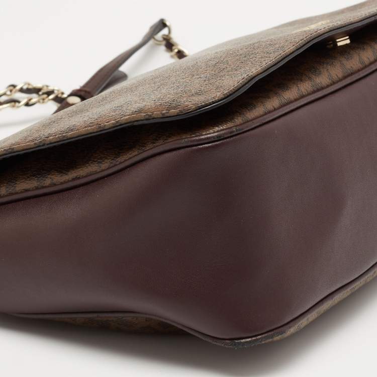 Pre Owned Dkny Brown Signature Coated Canvas and Leather Flap Crossbody Bag