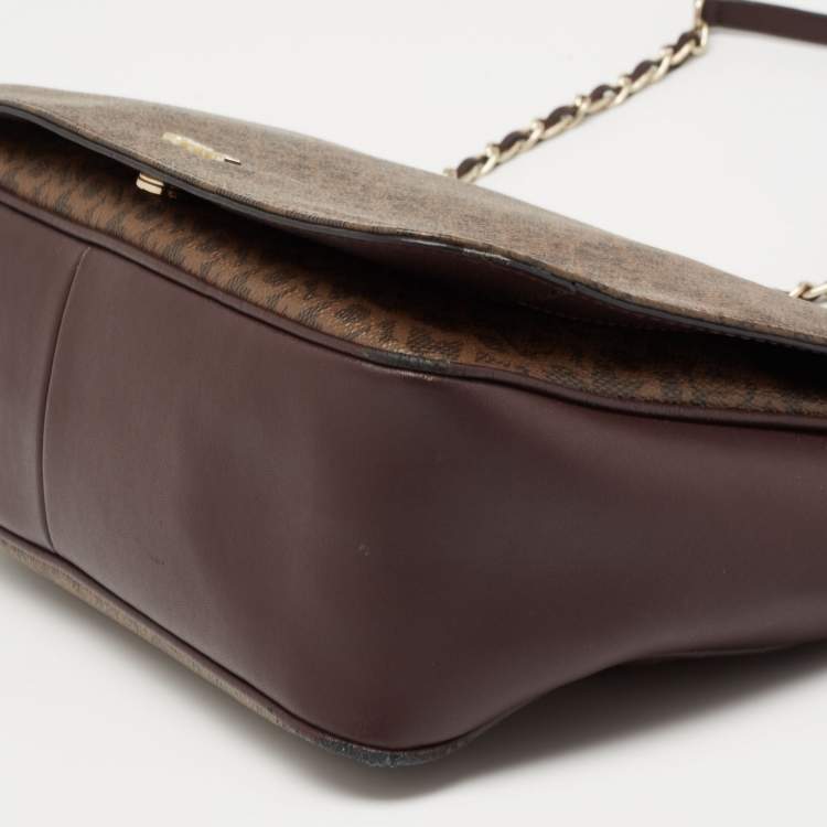 Pre Owned Dkny Brown Signature Coated Canvas and Leather Flap Crossbody Bag