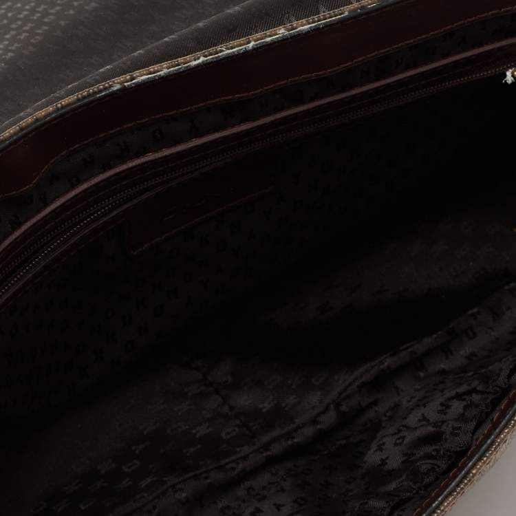 Pre Owned Dkny Brown Signature Coated Canvas and Leather Flap Crossbody Bag