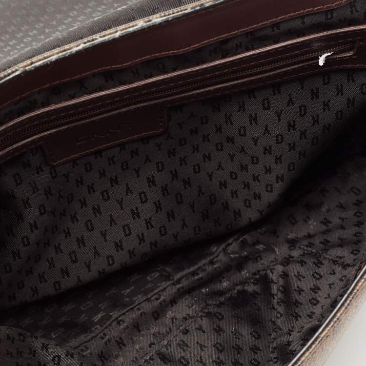 Pre Owned Dkny Brown Signature Coated Canvas and Leather Flap Crossbody Bag
