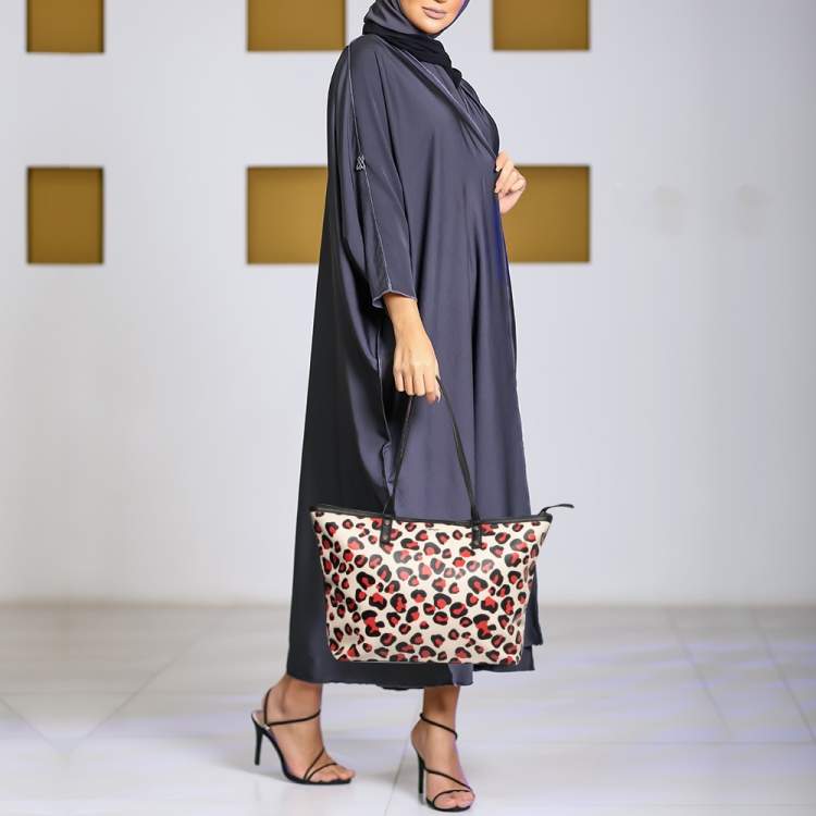Pre Owned Dkny Black/Red Leopard Print Coated Canvas Zip Tote