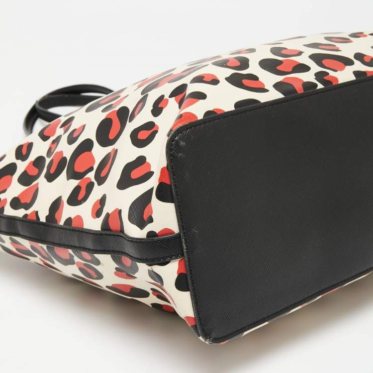Pre Owned Dkny Black/Red Leopard Print Coated Canvas Zip Tote