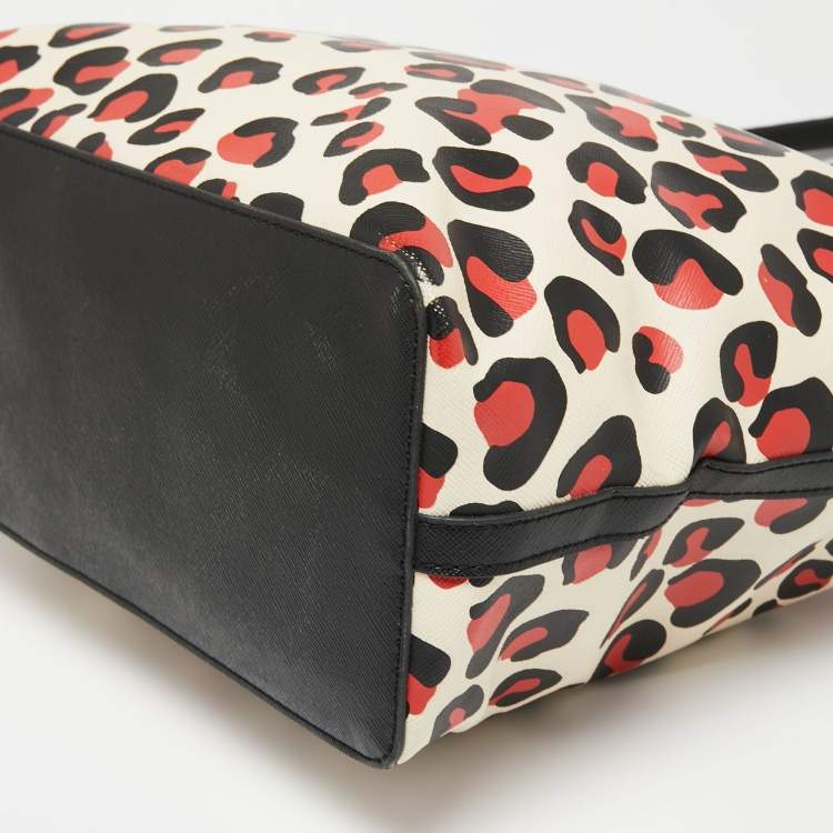Pre Owned Dkny Black/Red Leopard Print Coated Canvas Zip Tote