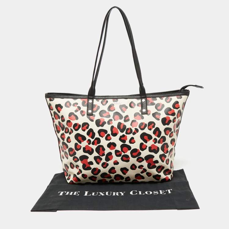 Pre Owned Dkny Black/Red Leopard Print Coated Canvas Zip Tote