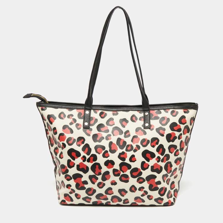 Pre Owned Dkny Black/Red Leopard Print Coated Canvas Zip Tote