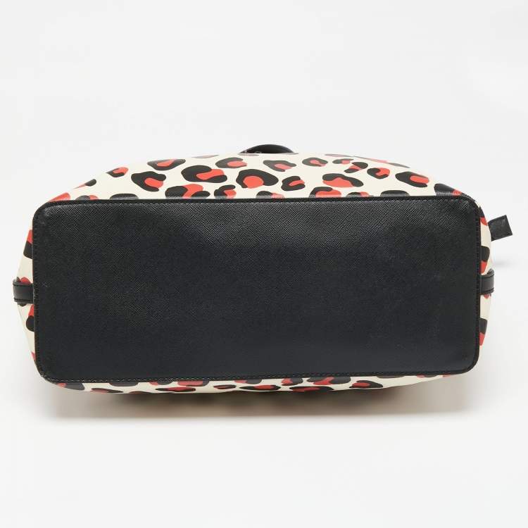 Pre Owned Dkny Black/Red Leopard Print Coated Canvas Zip Tote
