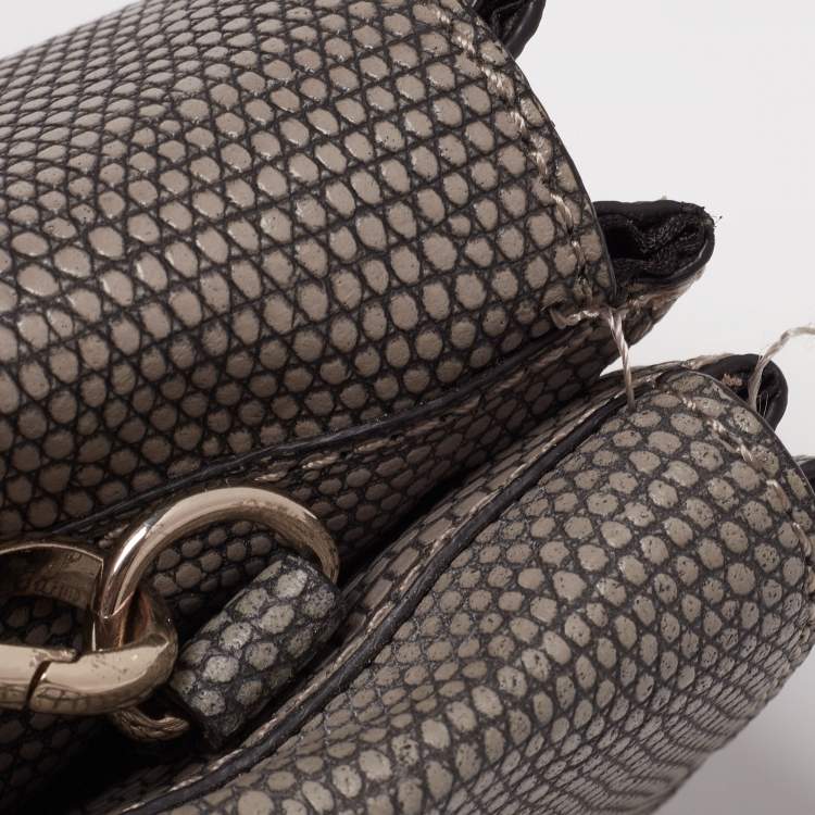 مملوكة مسبقًا DKNY Grey Lizard Embossed Leather Double Flap Crossbody Bag