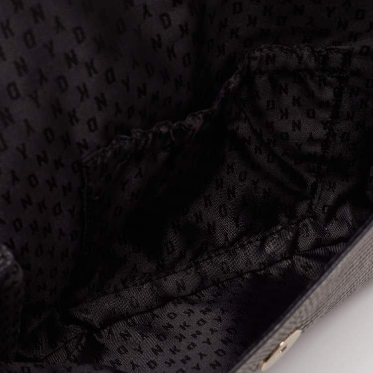مملوكة مسبقًا DKNY Grey Lizard Embossed Leather Double Flap Crossbody Bag