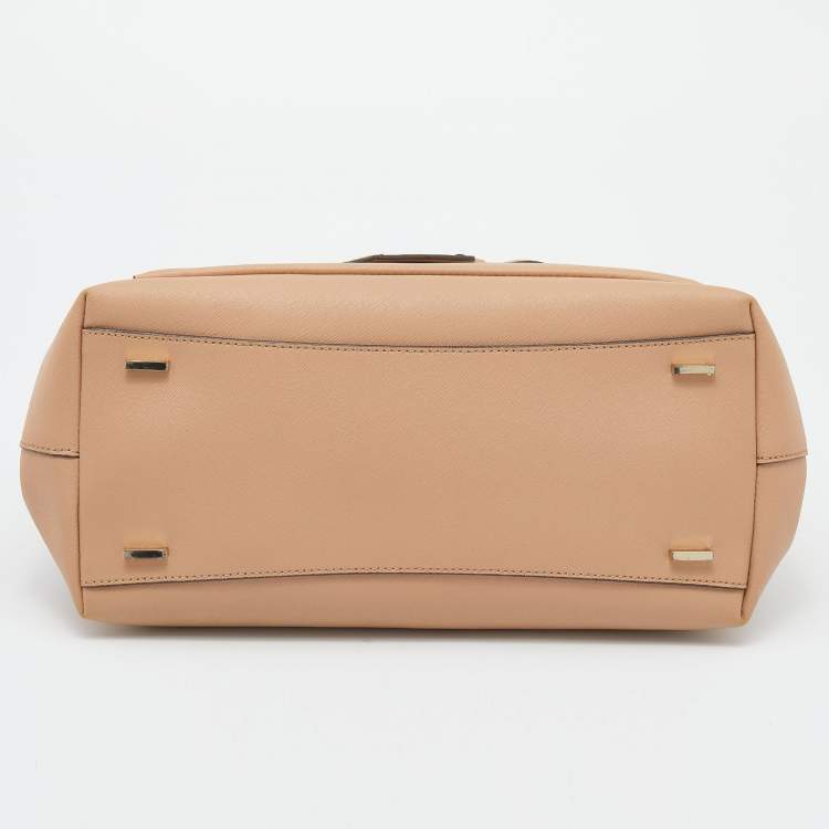 Pre Owned DKNY Beige Leather Front Pocket Satchel