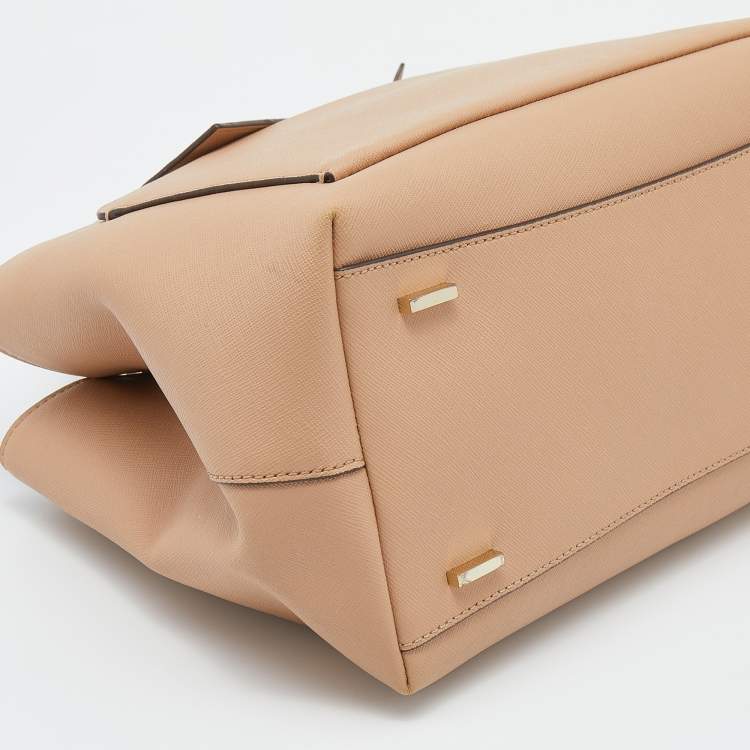 Pre Owned DKNY Beige Leather Front Pocket Satchel