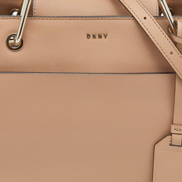 Pre Owned DKNY Beige Leather Front Pocket Satchel