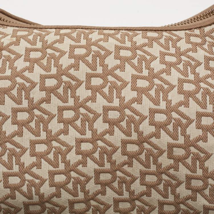 Pre Owned Dkny Beige/Rust Signature Canvas and Leather Baguette Bag