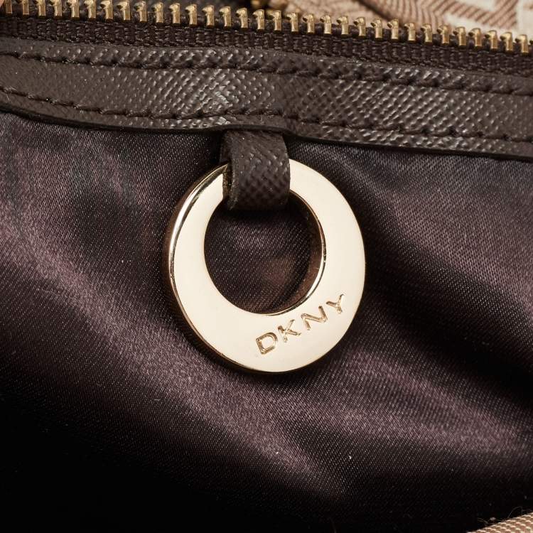 Pre Owned Dkny Beige/Rust Signature Canvas and Leather Baguette Bag