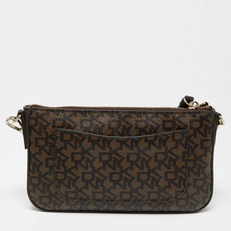 Pre Owned Dkny Brown Signature Coated Canvas and Leather Crossbody Bag