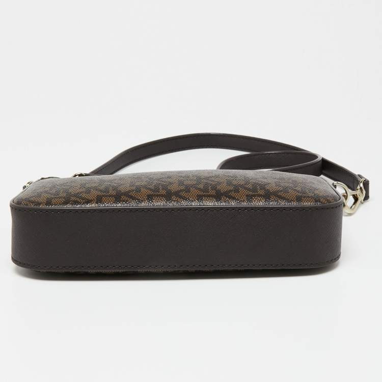Pre Owned Dkny Brown Signature Coated Canvas and Leather Crossbody Bag