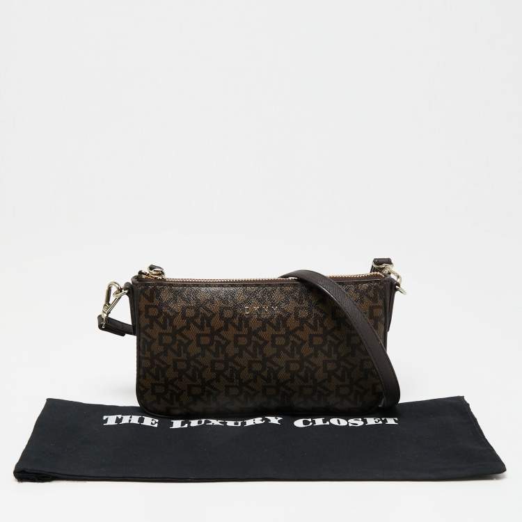 Pre Owned Dkny Brown Signature Coated Canvas and Leather Crossbody Bag