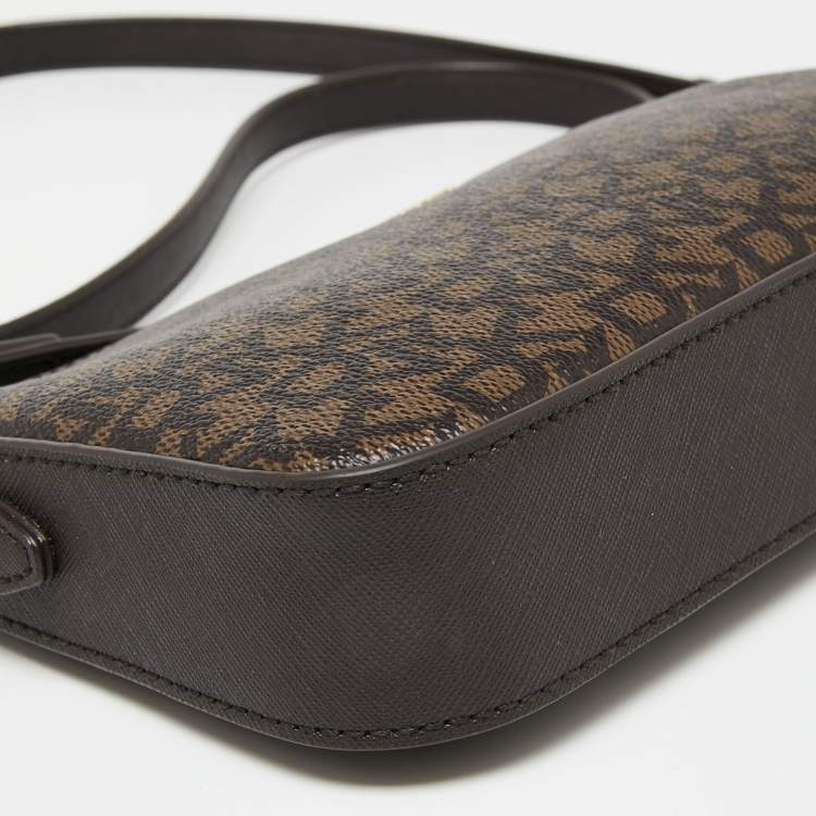 Pre Owned Dkny Brown Signature Coated Canvas and Leather Crossbody Bag