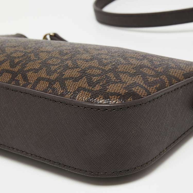 Pre Owned Dkny Brown Signature Coated Canvas and Leather Crossbody Bag