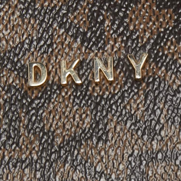 Pre Owned Dkny Brown Signature Coated Canvas and Leather Crossbody Bag