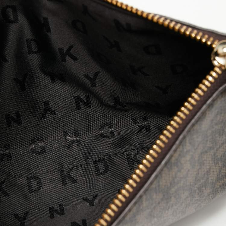 Pre Owned Dkny Brown Signature Coated Canvas and Leather Crossbody Bag
