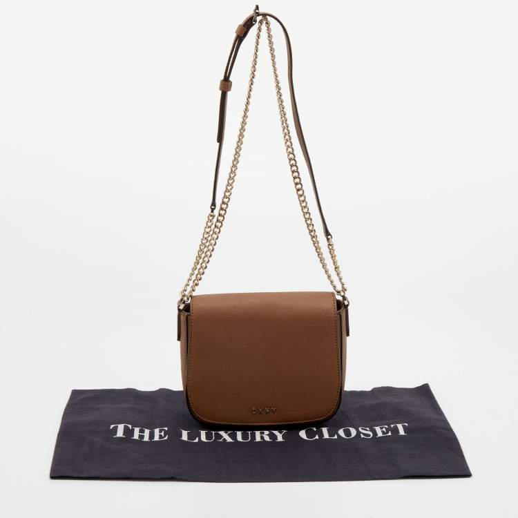 Pre Owned DKNY Brown Leather Chain Crossbody Bag