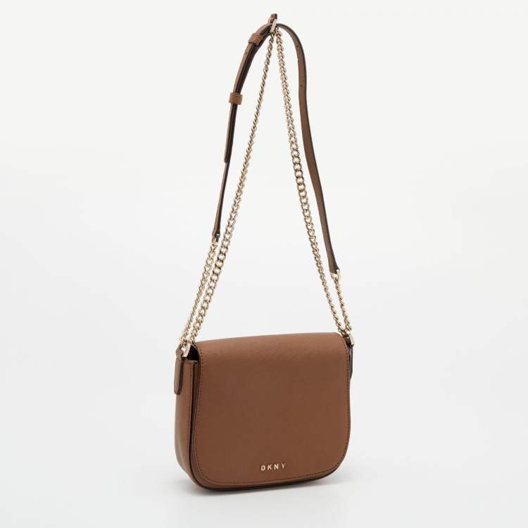 Pre Owned DKNY Brown Leather Chain Crossbody Bag