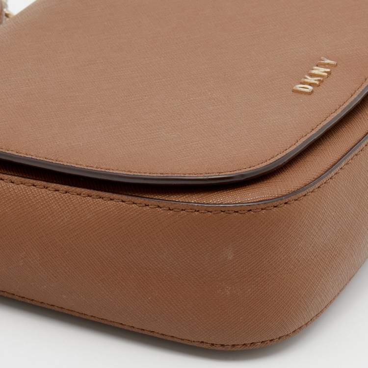 Pre Owned DKNY Brown Leather Chain Crossbody Bag
