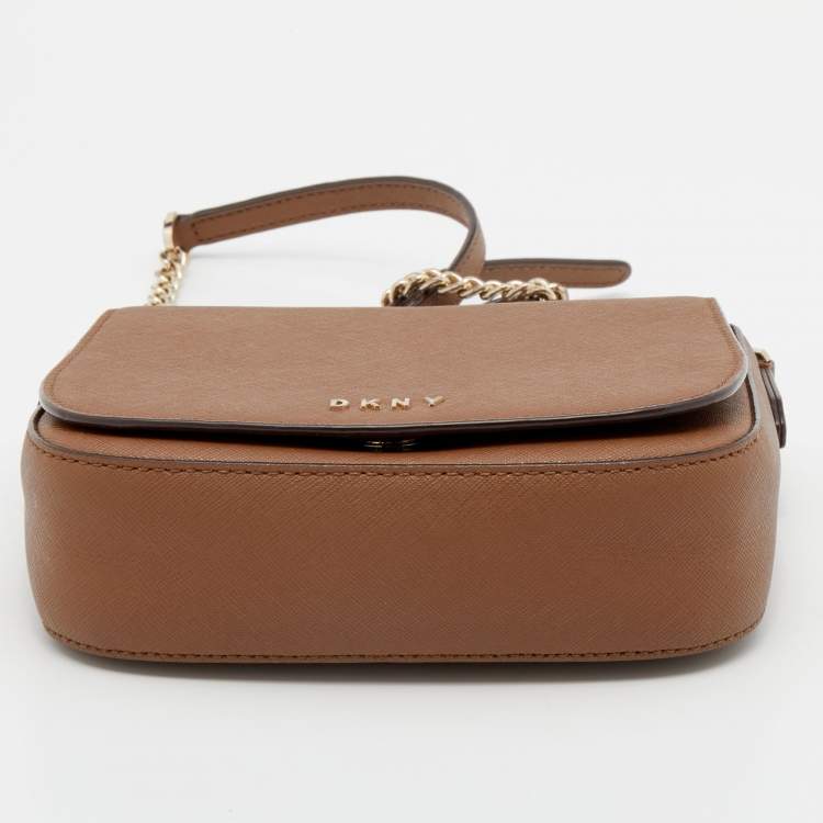 Pre Owned DKNY Brown Leather Chain Crossbody Bag