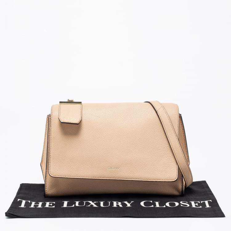 Pre Owned DKNY Beige Leather Bryant Flap Crossbody Bag
