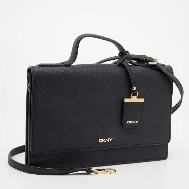 مملوكة مسبقًا Dkny Black Leather Crossbody Flap Bag