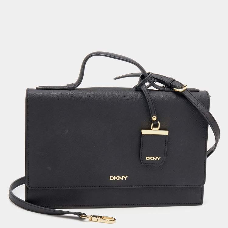 مملوكة مسبقًا Dkny Black Leather Crossbody Flap Bag