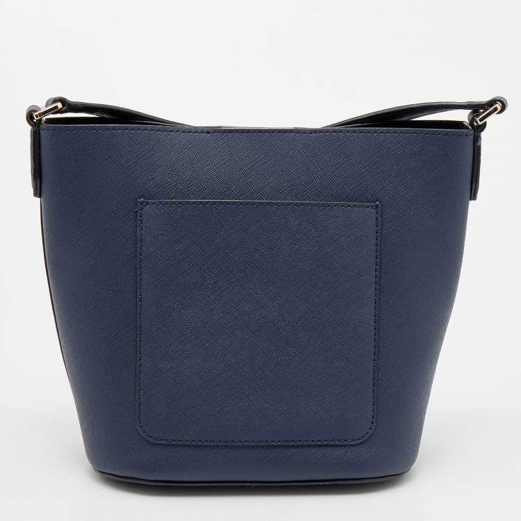 Pre Owned DKNY Navy Blue Leather Crossbody Bucket Bag