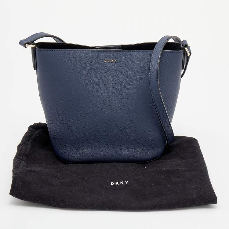 Pre Owned DKNY Navy Blue Leather Crossbody Bucket Bag