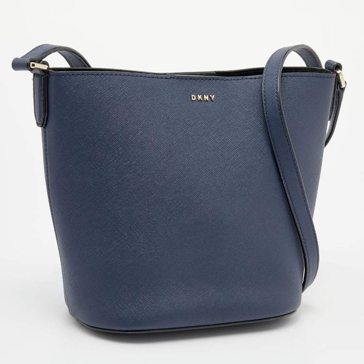 Pre Owned DKNY Navy Blue Leather Crossbody Bucket Bag