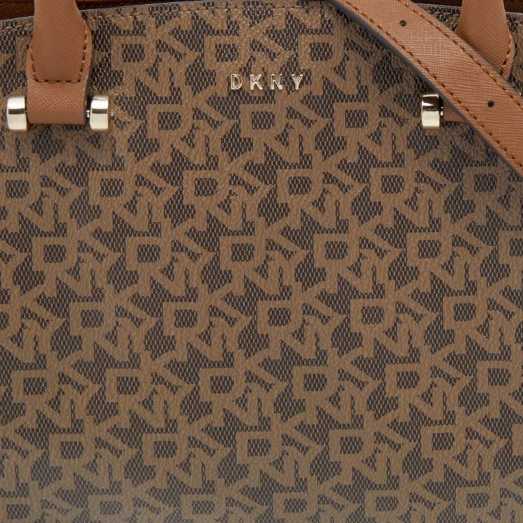 Pre Owned DKNY Brown Signature Coated Canvas and Leather Satchel