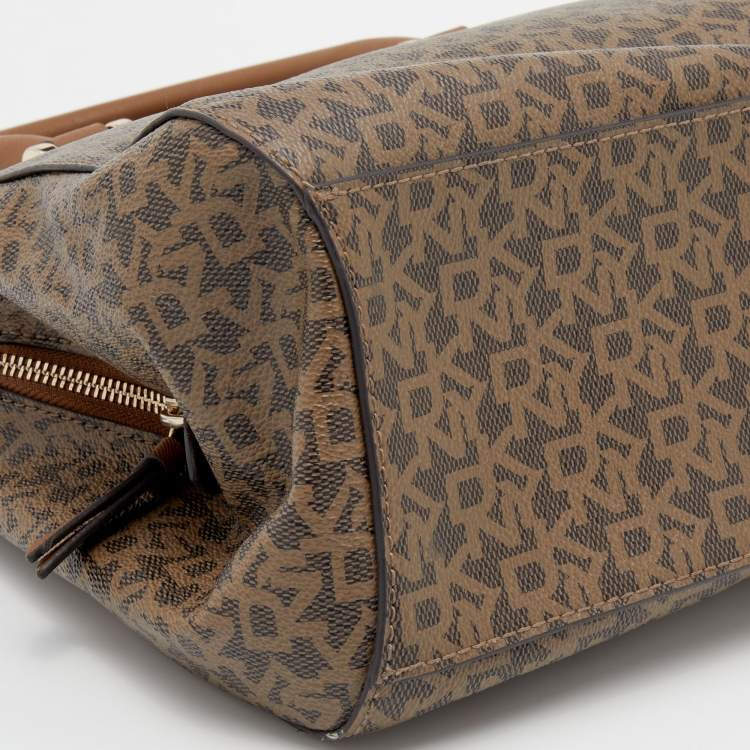 Pre Owned DKNY Brown Signature Coated Canvas and Leather Satchel