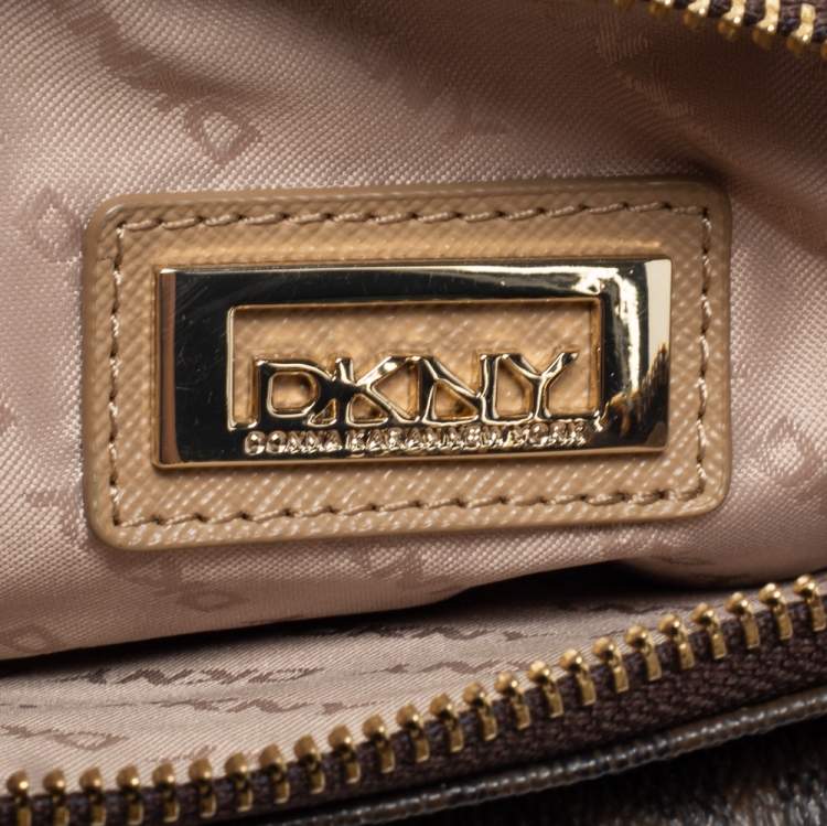 Pre Owned DKNY Brown Signature Coated Canvas and Leather Crossbody Bag