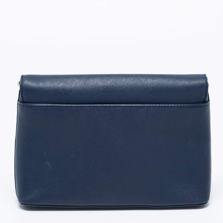 Pre Owned DKNY Navy Blue Saffiano Leather Flap Crossbody Bag