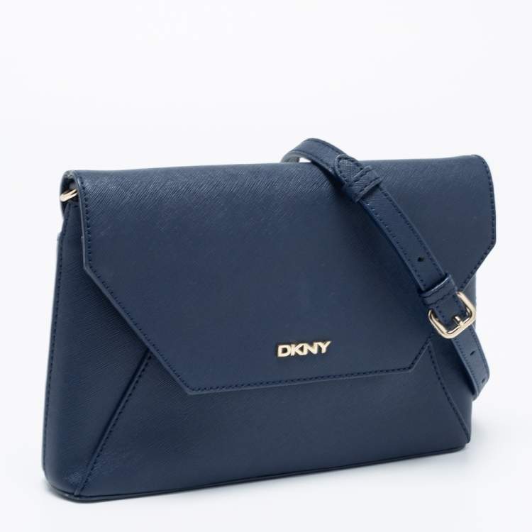 Pre Owned DKNY Navy Blue Saffiano Leather Flap Crossbody Bag