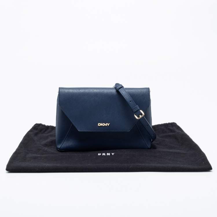 Pre Owned DKNY Navy Blue Saffiano Leather Flap Crossbody Bag