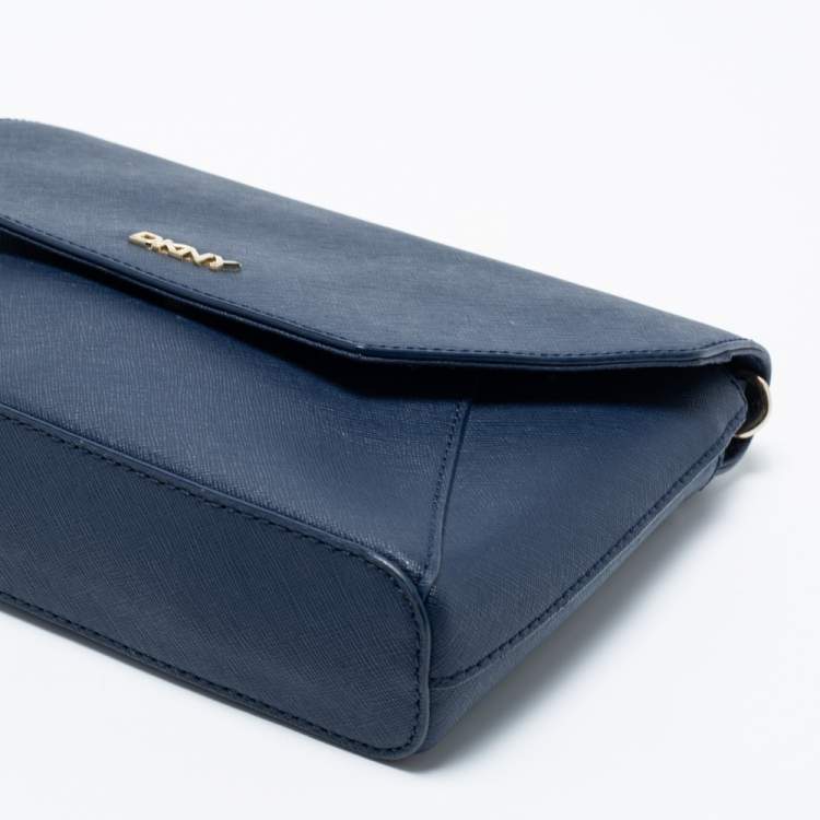 Pre Owned DKNY Navy Blue Saffiano Leather Flap Crossbody Bag