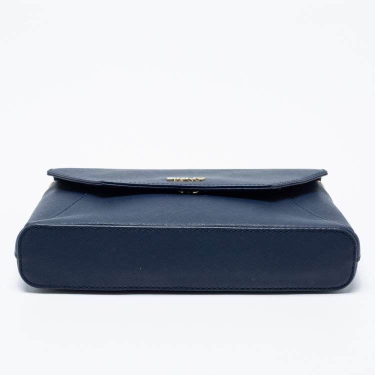 Pre Owned DKNY Navy Blue Saffiano Leather Flap Crossbody Bag