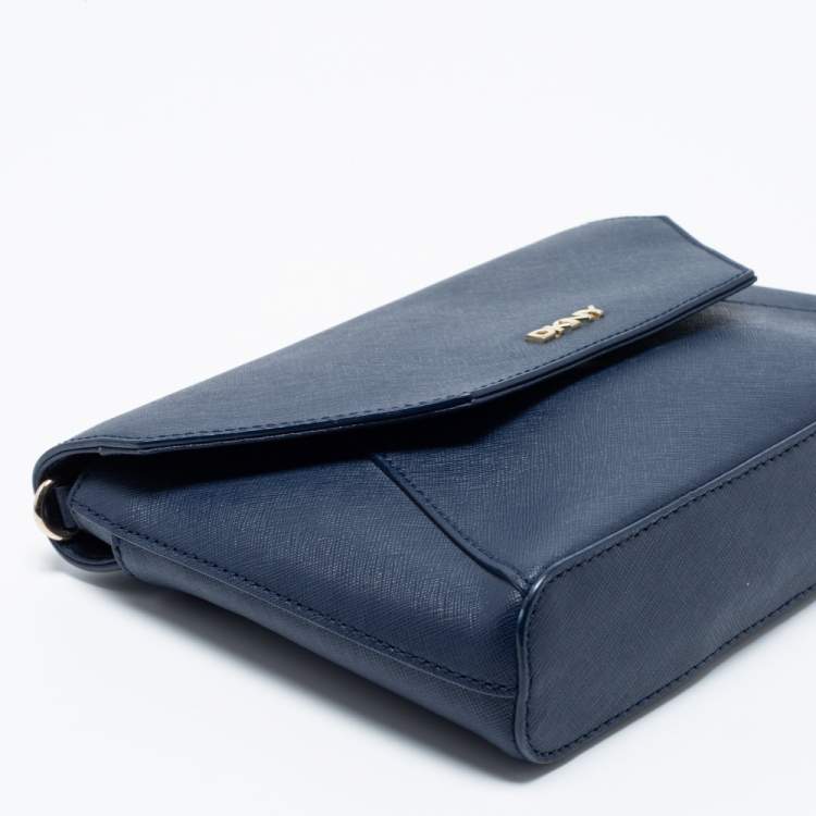 Pre Owned DKNY Navy Blue Saffiano Leather Flap Crossbody Bag