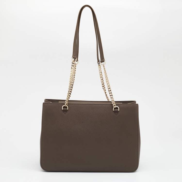 Pre Owned DKNY Olive Green Leather Bryant Park Chain Tote
