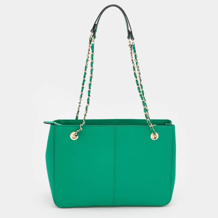 مملوكة مسبقًا DKNY Green Saffiano Leather Bryant Park Chain Tote