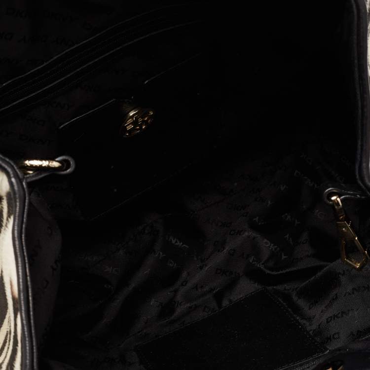 مملوكة مسبقًا DKNY Black/White Zebra Print Calfhair and Leather Snap Tote 