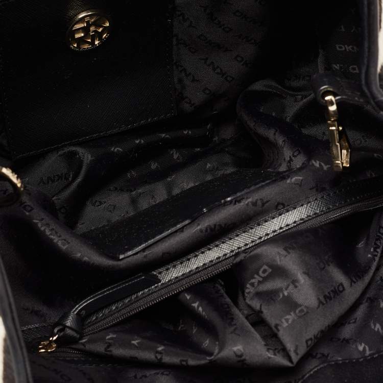 مملوكة مسبقًا DKNY Black/White Zebra Print Calfhair and Leather Snap Tote 