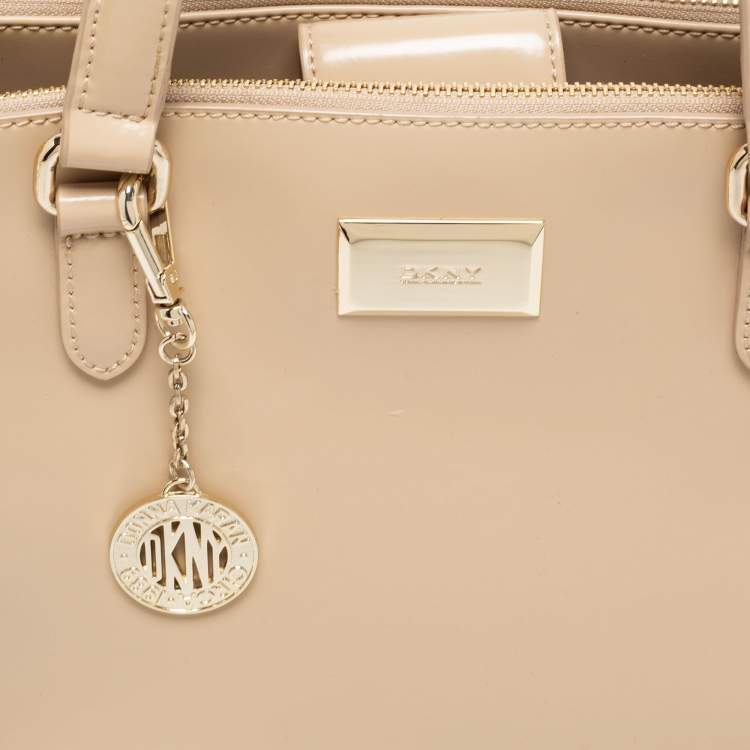 Pre Owned DKNY Beige Glossy Leather Double Zip Tote