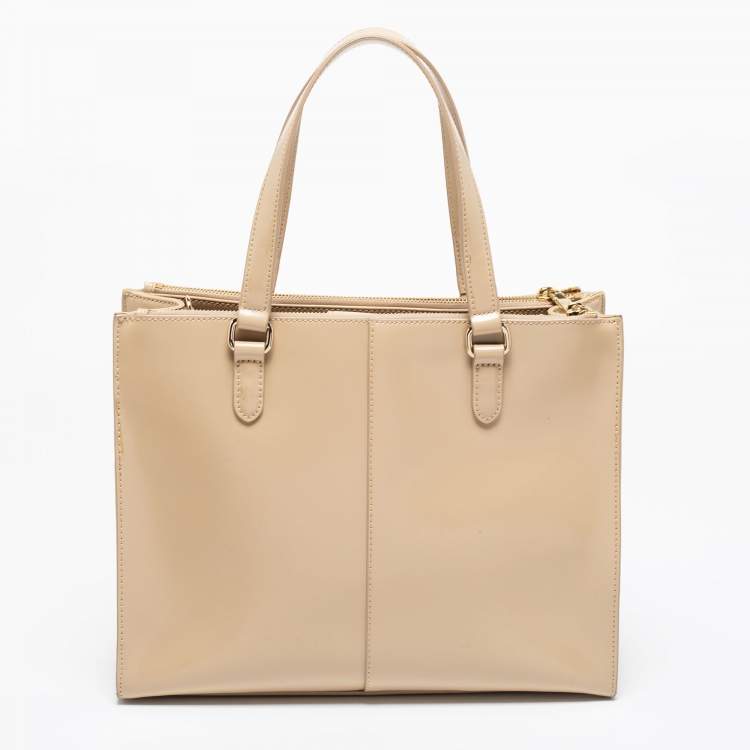 Pre Owned DKNY Beige Glossy Leather Double Zip Tote