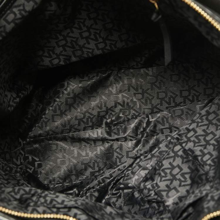 Pre Owned DKNY Black/White Signature Canvas and Leather Shopper Tote